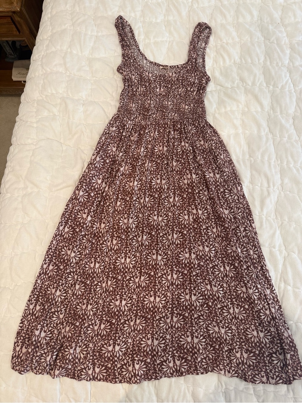 Women’s Smocked Bodice Floral Midi Dress - Mauve Pink